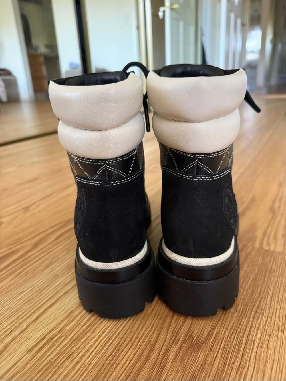 TORY BURCH Miller Lug Hiker Boot Black / White